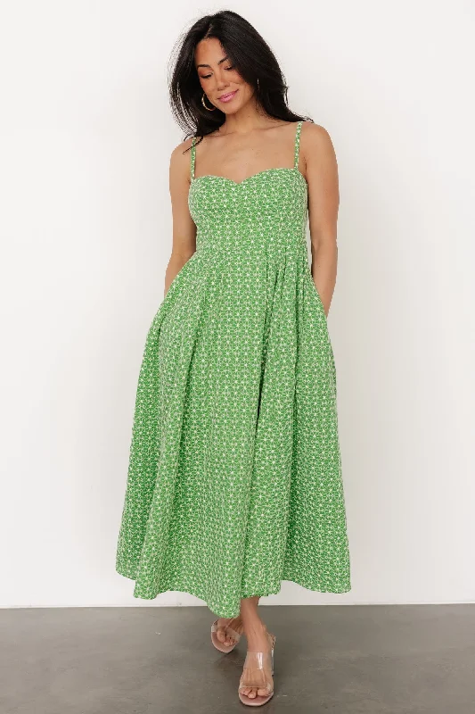 Gracelyn Embroidered Sweetheart Dress | Green Floral