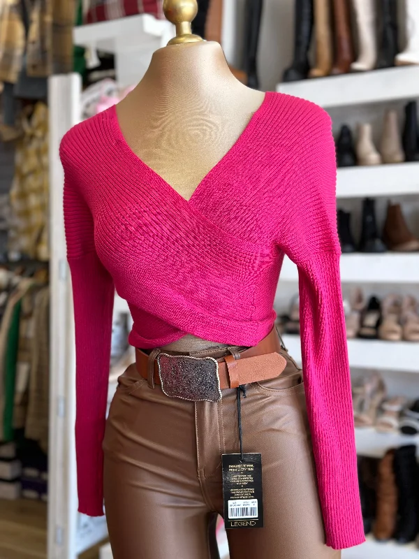 Hot Pink Ribbed Wrapped Blouse