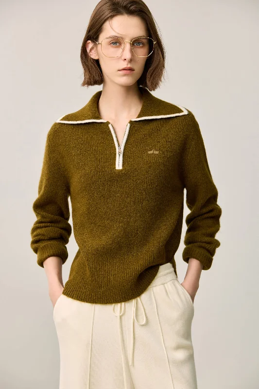 LILY Retro Polo Collar Knit Sweater