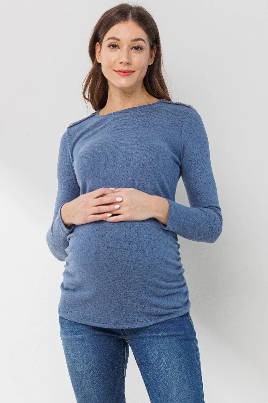 Brushed Rayon Hacci Maternity Shoulder Button Detail Top