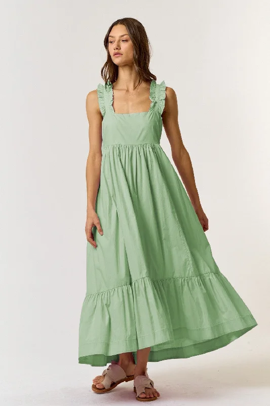 Light Olive Pinafore Cutout Tie Back Maxi Dress