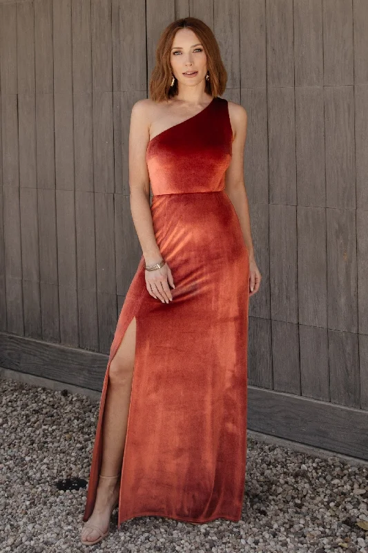 Tatiana Velvet One Shoulder Maxi Dress | Cinnamon