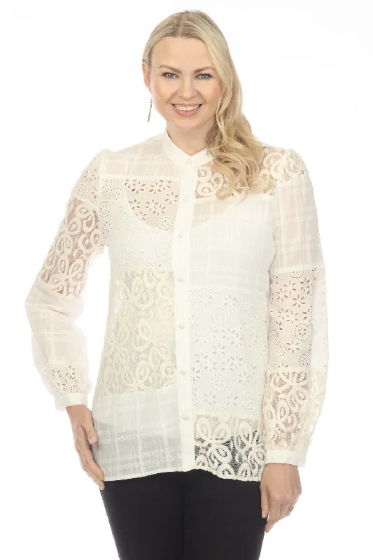 Johnny Was Love White Carmen Embroidered Button-Down Shirt Boho Chic L16723