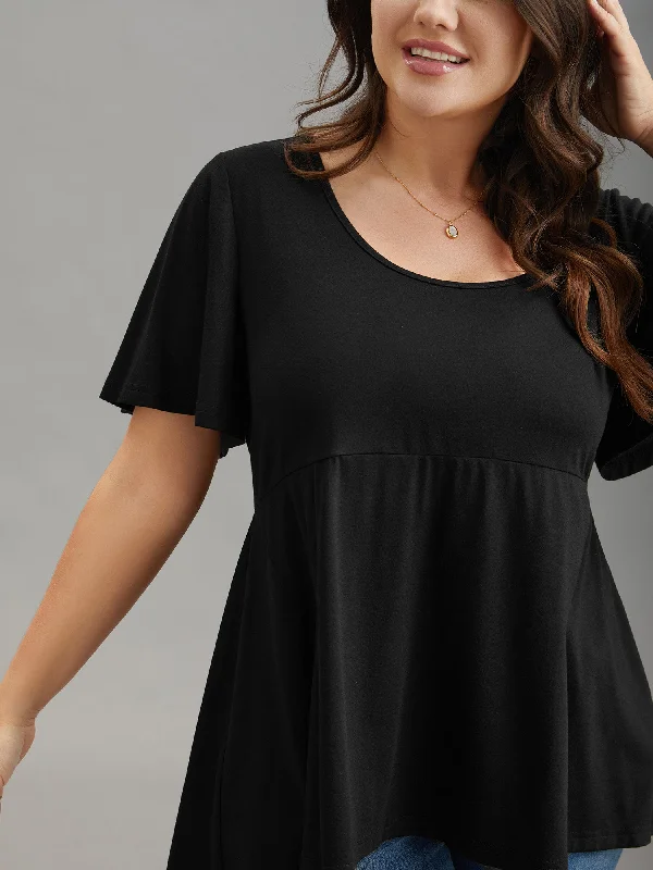 Ruffled Sleeve Round Neck Babydoll Top