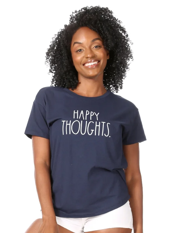 Women's "HAPPY THOUGHTS" Short Sleeve Shirttail Hem T-Shirt