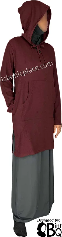 Burgundy - Haleema Hoodie Style Kameez Tunic Top by BintQ - BQ157