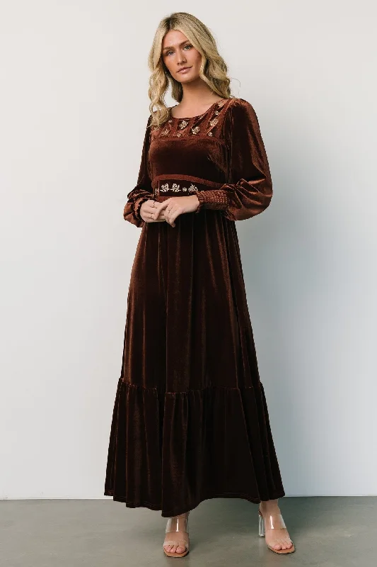 Ingrid Velvet Maxi Dress | Chocolate