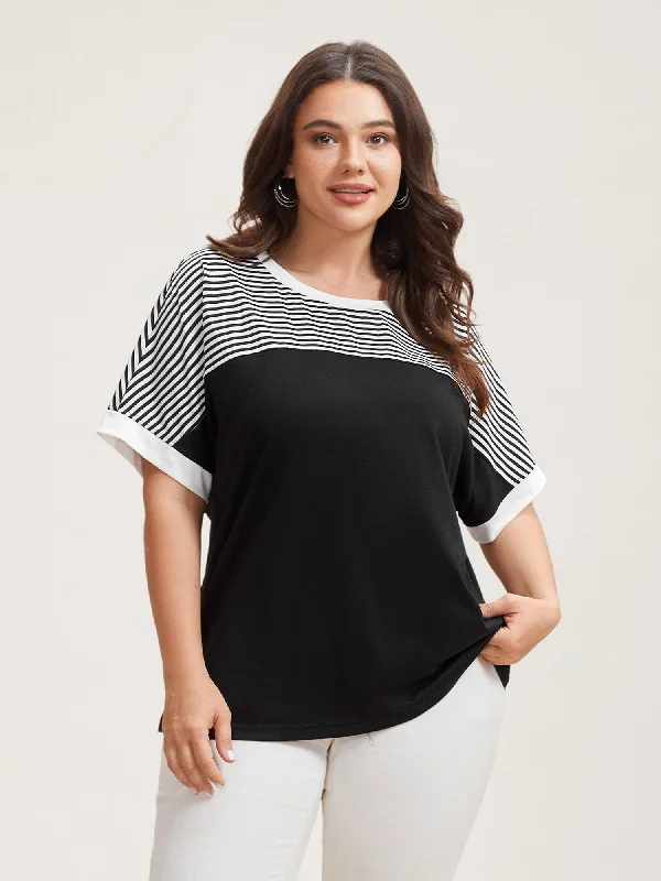 Solid and Striped Contrast Hem T-Shirt