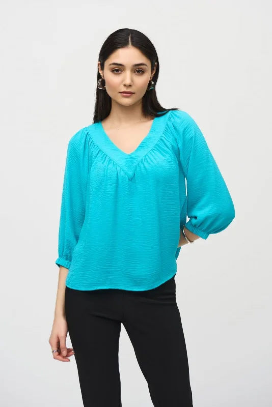 Joseph Ribkoff V-Neck 3/4 Sleeve Peasant Gauze Top 242062