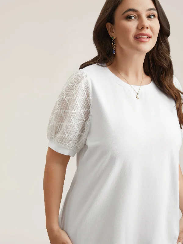 Textured Bubble Lantern Sleeve T-Shirt