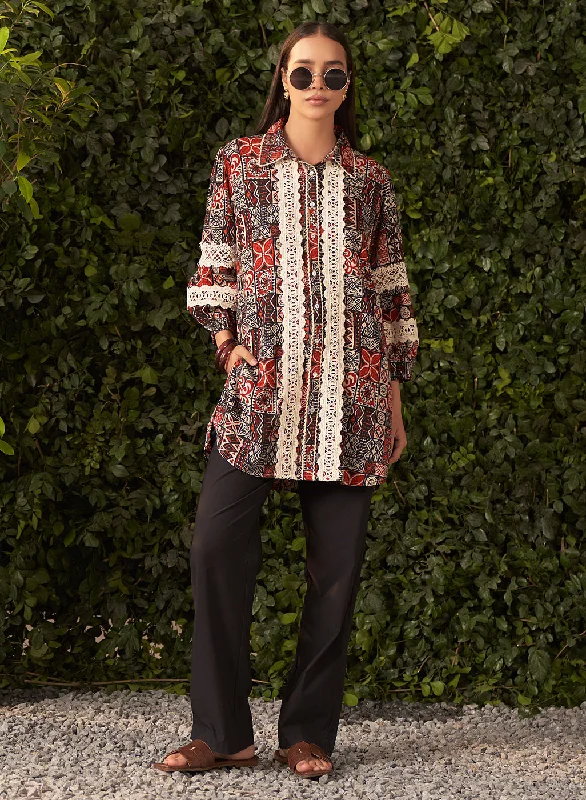 Lara Black Printed Rayon Shirt for Women