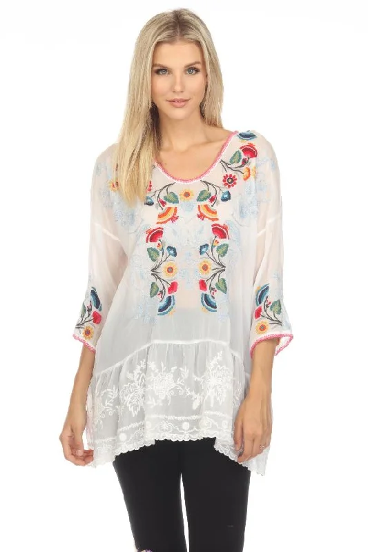 Johnny Was Cherie Floral Embroidered Tunic Top Boho Chic C25923