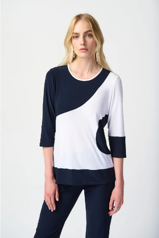 Joseph Ribkoff Two-Tone Color Block 3/4 Sleeve Top 241256