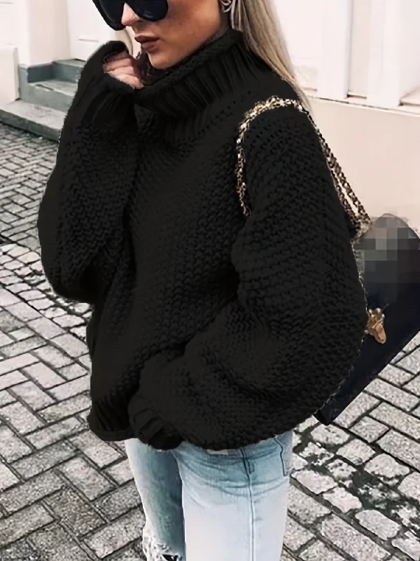 Sixsr Solid Turtle Neck Pullover Sweater, Casual Long Sleeve Sweater For Fall & Winter, Women's Clothing