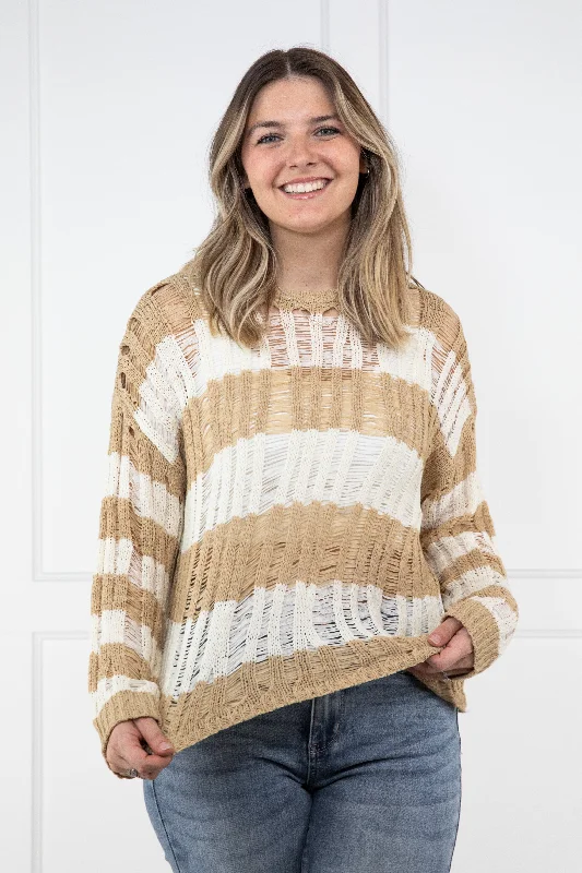 Striped Chic Women's Lightweight Peekaboo Knit Sweater